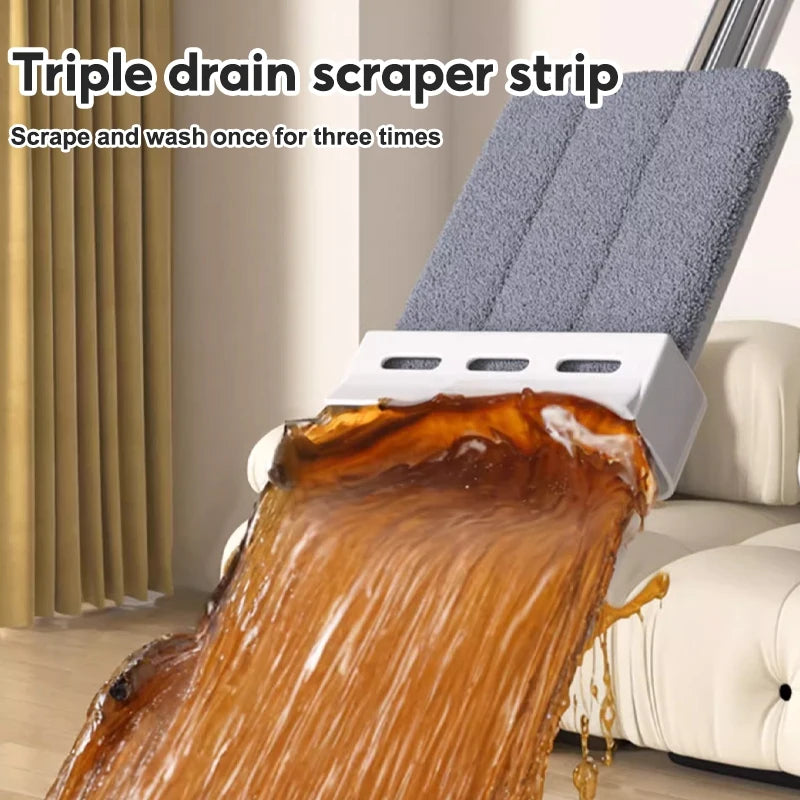 360° Rotation Floor Mop Hand-Free Wash Lazy Mop With Squeezer Wet Dry Dual-Use Flat -Washable Mop Head Replacement