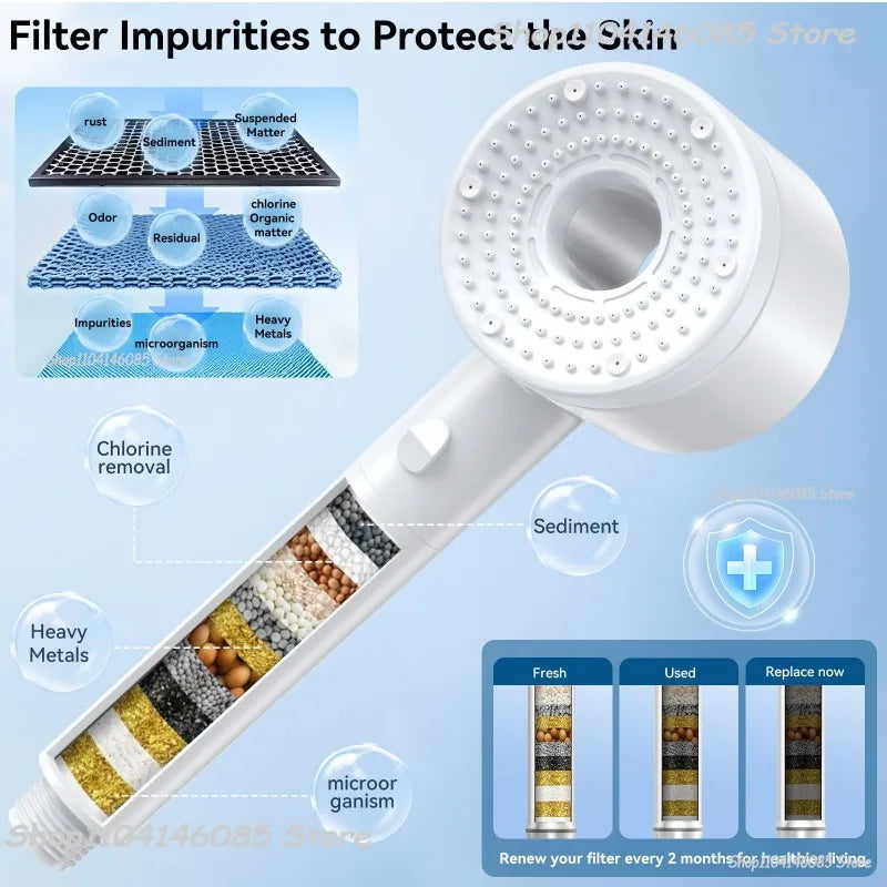 5 Modes Shower Head High Pressure Showerhead Portable Filter Rainfall Faucet Tap Bathroom Bath Home Bathroom Accessories