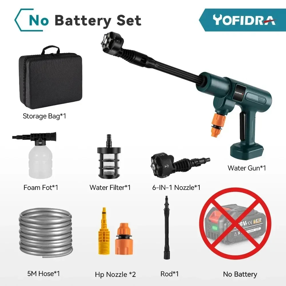 Pistolet nettoyeur haute pression électrique sans balais YOFIDRA 200 bars 3500W 6-en-1, outil de jardin pour lavage  de voiture compatible avec batterie Makita