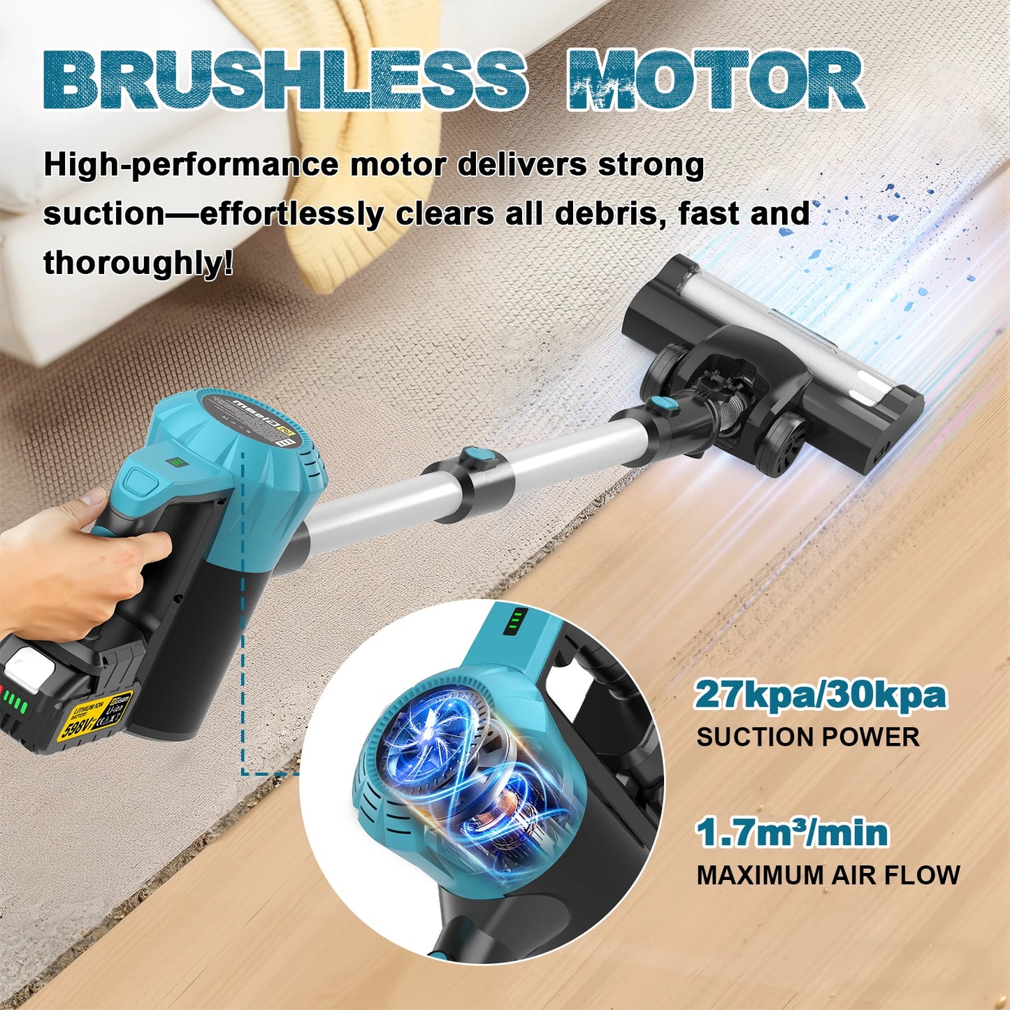 Gisam 30Kpa Brushles Electric Vacuum Cleaner 1.5L Portable Dust Suction Household Cleaning Power Tool For Makita 18V Battery Pin