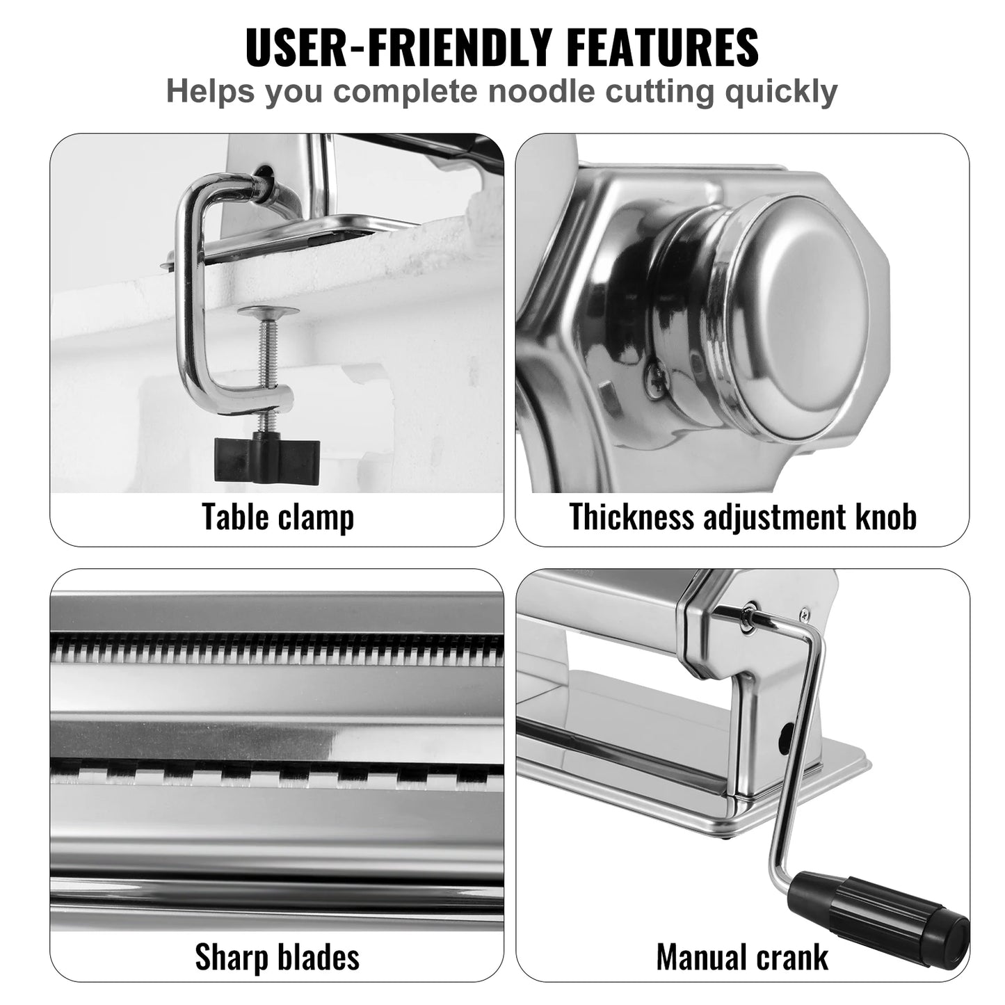 SucceBuy Manual Pasta Maker Machine Set Stainless Steel Slicer Fresh Noodle Rollers Cutter for Kitchen Hotel Home-Appliance