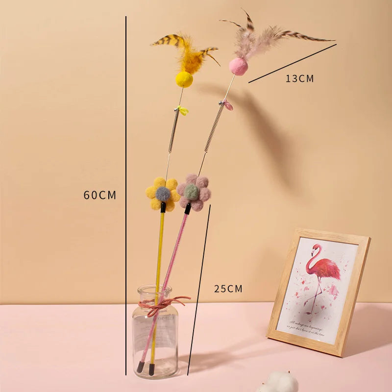Interactive Cat Teaser Wand Toy Funny Cat Stick toys with Artificial Feather Pet Boredom Relief Toys for Cats Kitten Playing Toy