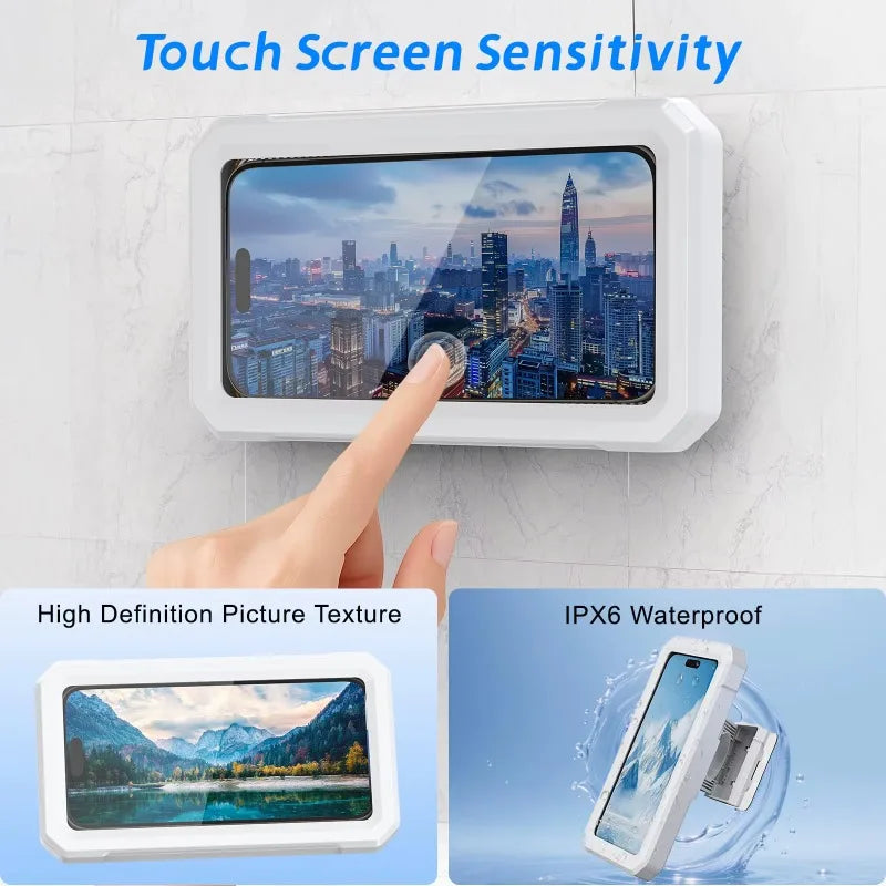Self-adhesive Anti-fog Waterproof Shower Phone Holder Universal Touch Screen Draining Mobile Phone Protective Case for Bathroom