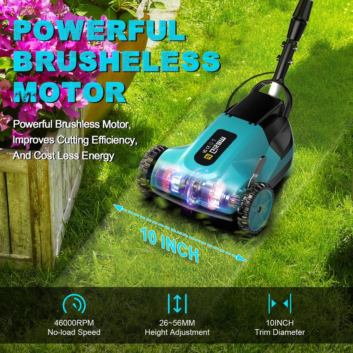 Gisam 10-inch 46.000 RPM borstelloze elektrische grasmaaier, snoerloze grastrimmer, tuinsnijder voor Makita 18V-accu