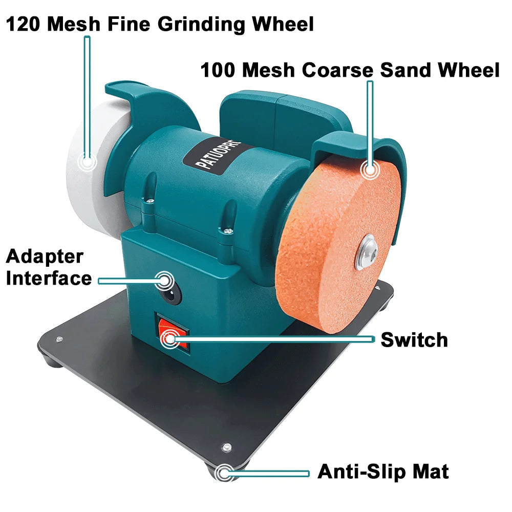 Portable Dual-Wheel Mini Grinder Cordless Polisher 100/120 Mesh Wheels Metal Polishing Sharpening Tool For Makita 18V Battery