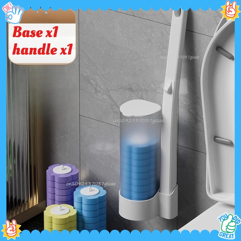 Disposable Toilet Brush Set Comes with Toilet Cleaner Long-Handled Cleaning Tool Replacement Head Sterile Cleaning Brush Head