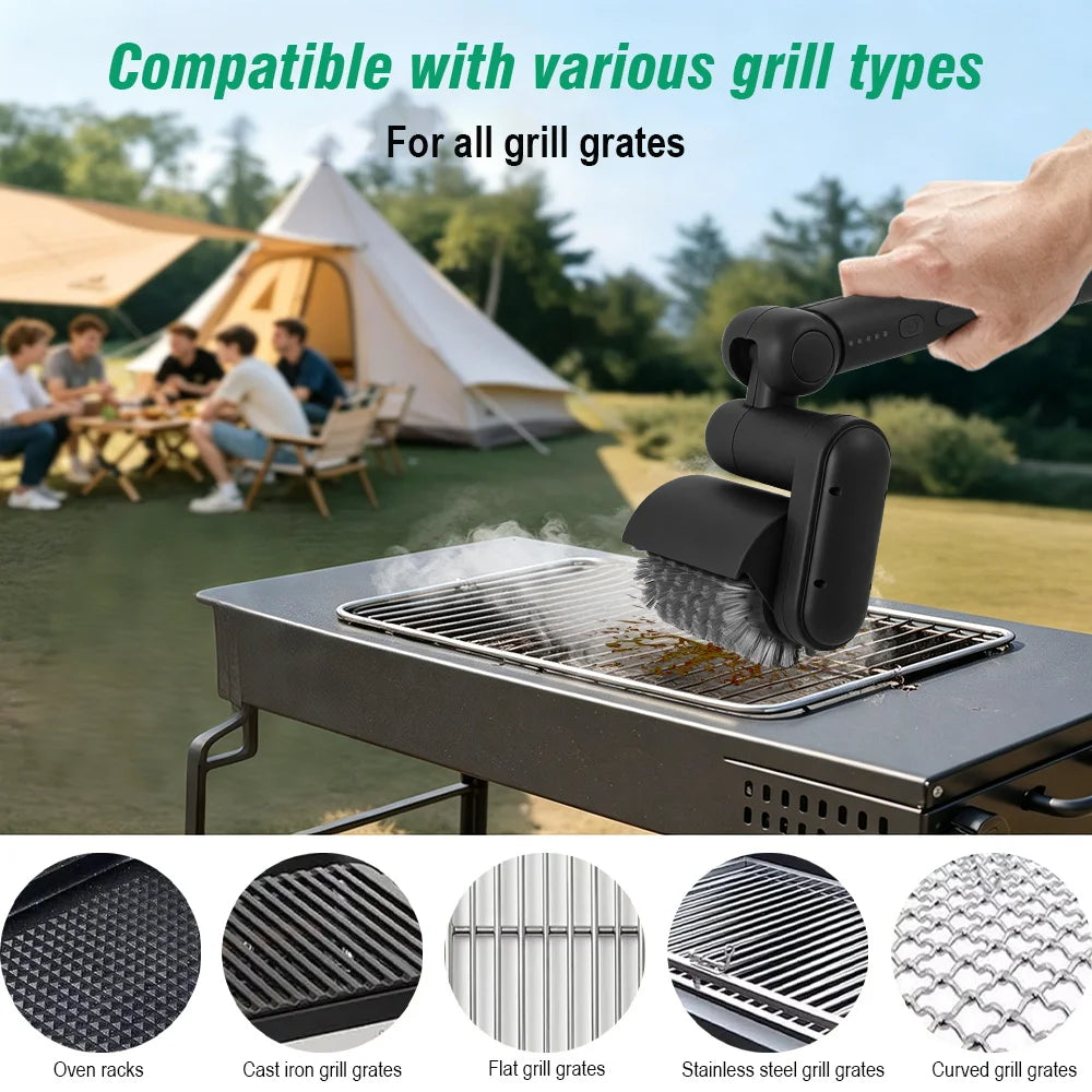Electric BBQ Cleaner Brush with Replaceable Heads Stainless Steel Grill BrushHead for Outdoor Grilling and Kitchen Cleaning