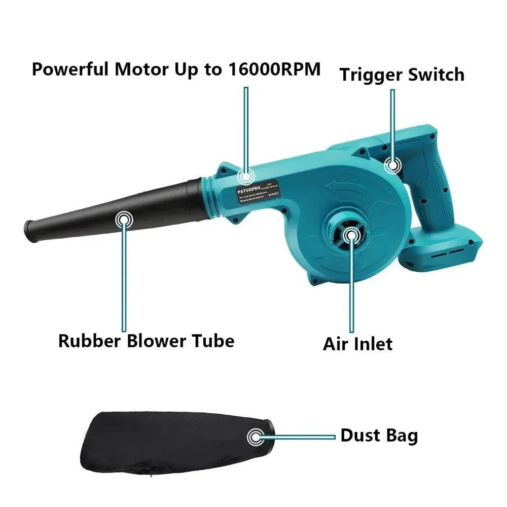 Adjustable Cordless Leaf Blower 16000RPM  Electric Air Blower Dust Collector Snow Blowing Garden Tool For Makita 18V Battery