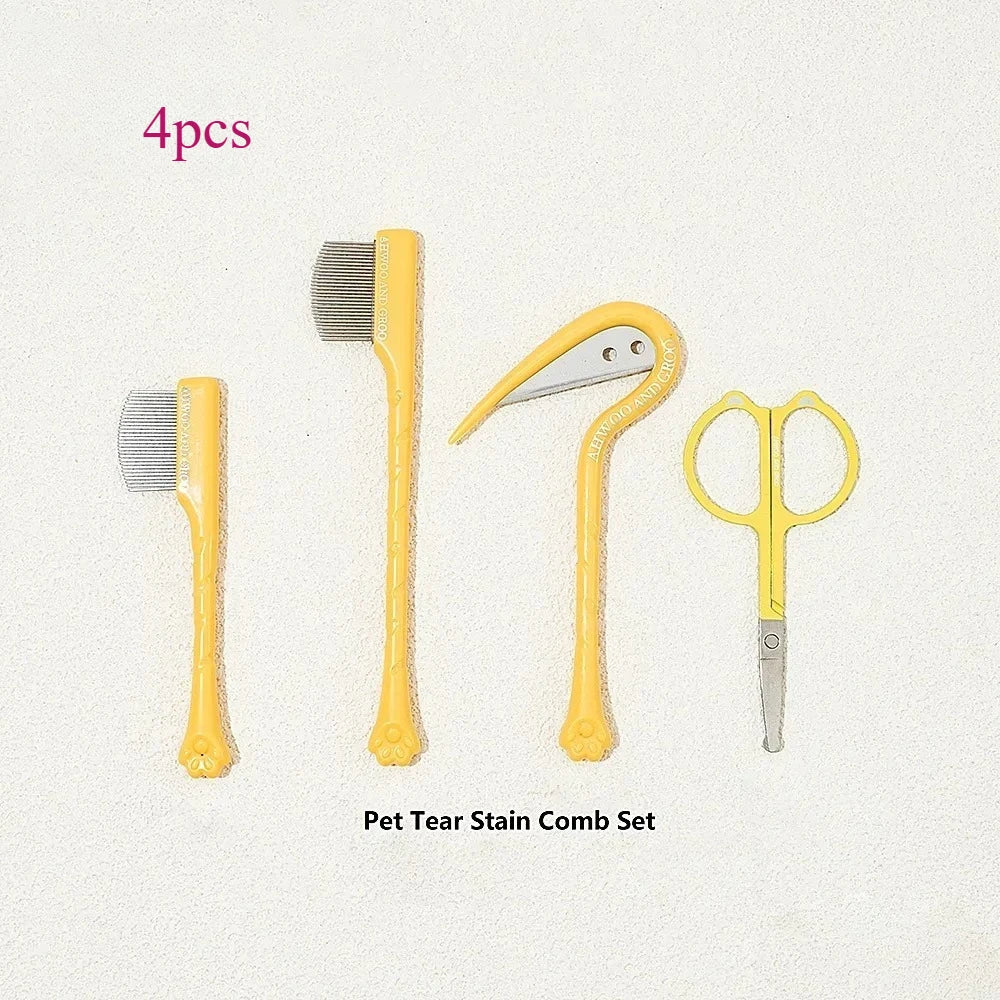 4pcs Pet Facial Cleaning Comb Set Removes Tear Stains Eye-poop Cat Paw Comb Dog Hair Repair Scissors Cat Hair Comb Pet Supplies