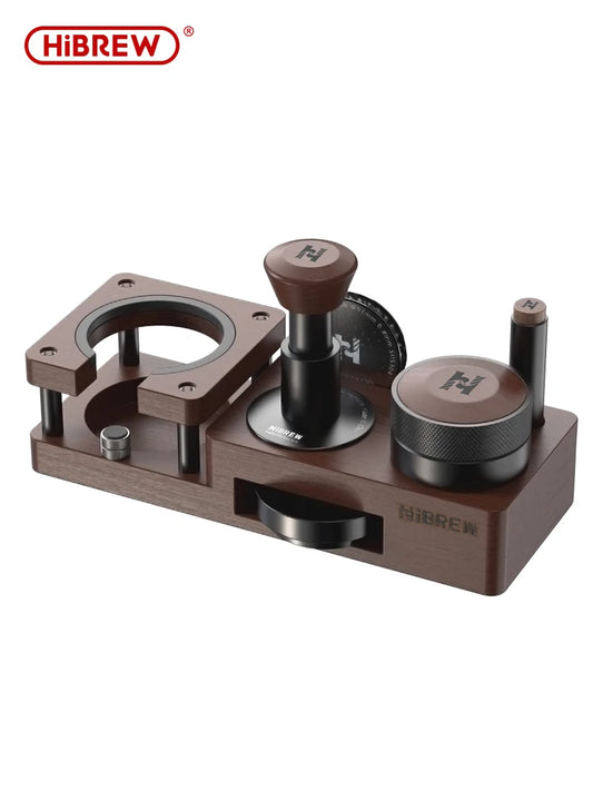 HiBREW koffieaccessoires baristaset 58MM koffietamper portafilterhouder houten basis koffieverdeler 58MM doseerring