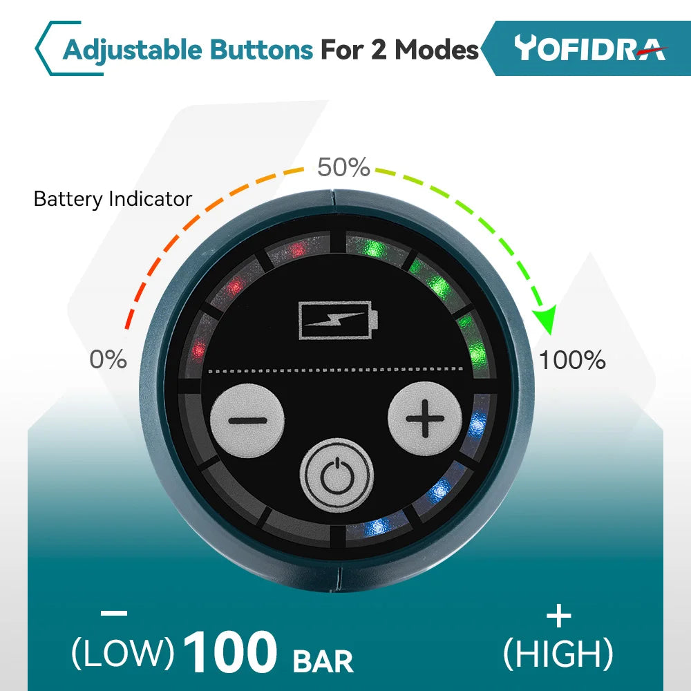 YOFIDRA 3500W 200Bar Borstelloze Hogedrukreiniger 6-in-1 Snoerloos Elektrisch Autowaspistool voor Makita Accu