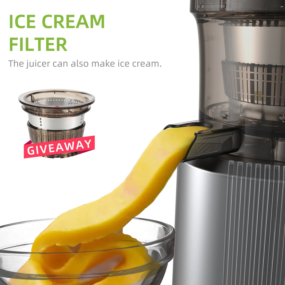BioloMix Cold Press Juicer 200W Slow Masticating Extractor with 75mm Wide Feed Chute for Whole Fruits and Leafy Greens