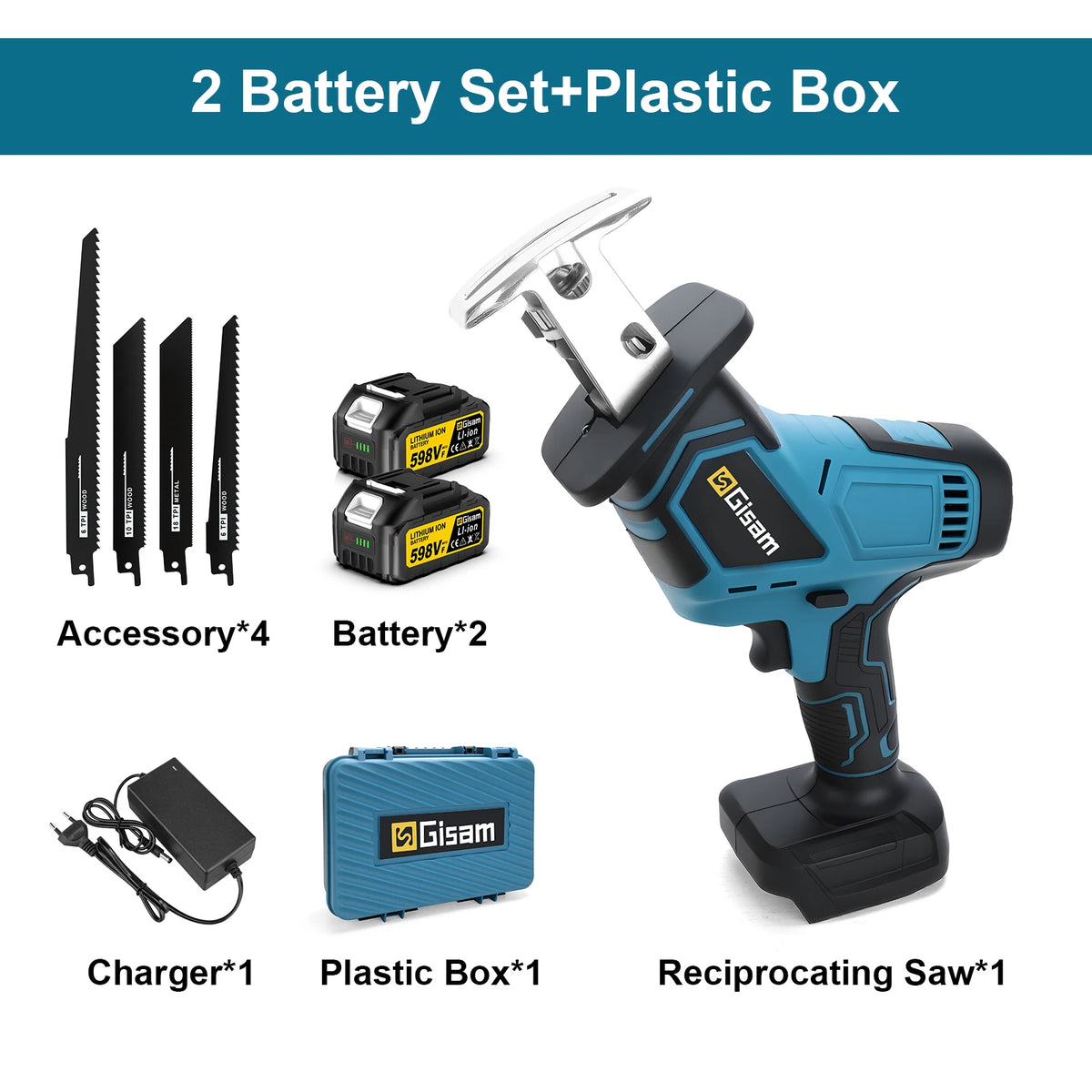 Scie alternative sans balais Gisam 3600W, 12000 tr/min, outil électrique pour la découpe de bois, métal et tuyaux, compatible avec les batteries Makita 18V