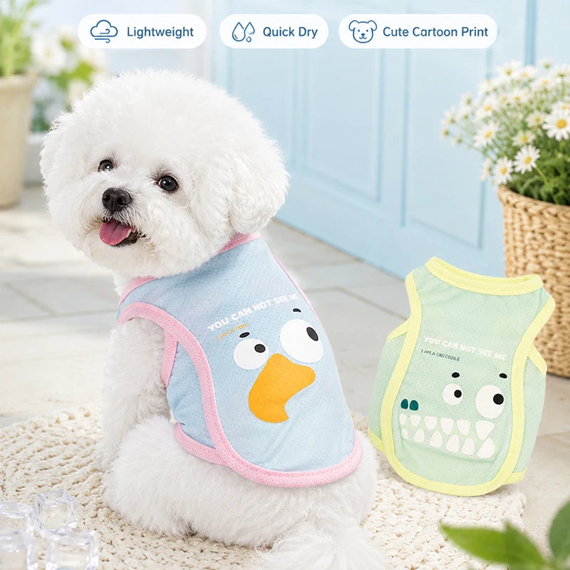 Summer Pet Cooling Vest Breathable Ice Silk Dog Cat Shirt Lightweight Cartoon Puppy Kitten Clothes for Hot Weather Wear