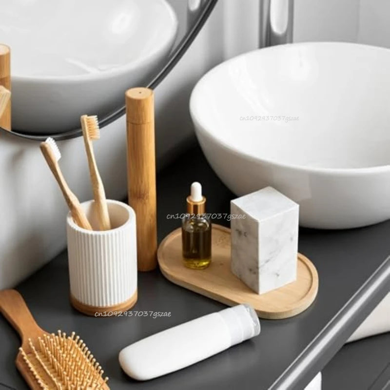 Natural Bamboo Wooden Organizer Tray Oval Rectangular Shape for Bathroom Counter Storage Jewelry Skincare Display Bamboo Tray