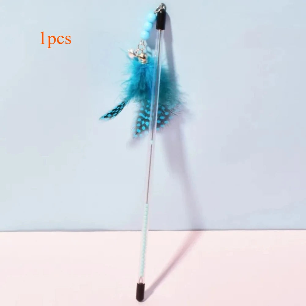 Lot de 3 jouets pour chat, canne à plumes pour chat avec manche rétractable, jouet interactif pour chat, accessoire pour chaton, produits pour animaux de compagnie
