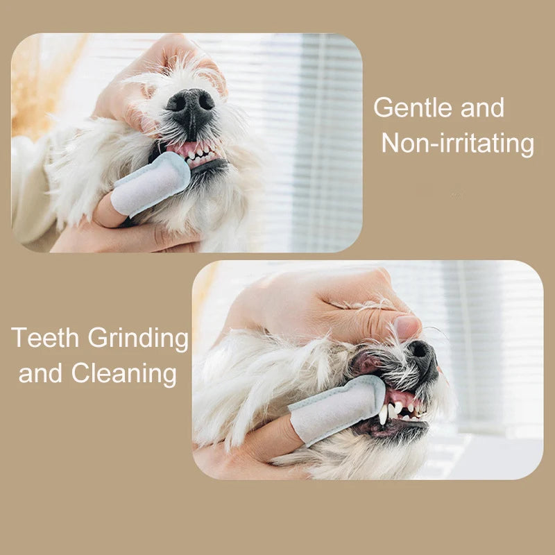 Pet Teeth Cleaning Finger Wipes for cat dog Ear Eyes Wipes Pads Tear Stain Food-Grade Effective Finger Toothbrush Pet Supplies