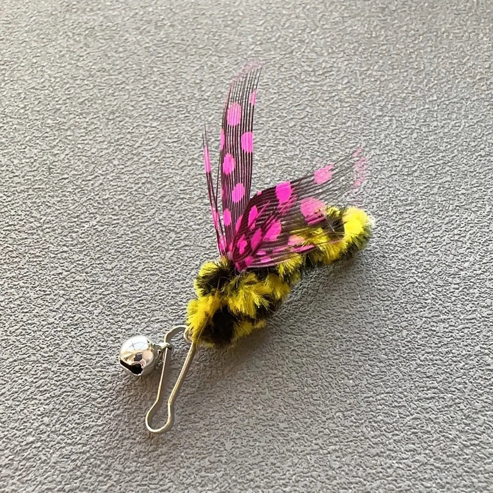 Lot de 3 jouets pour chat en forme d'insecte, canne à pêche avec têtes interchangeables, plumes, accessoires pour animaux