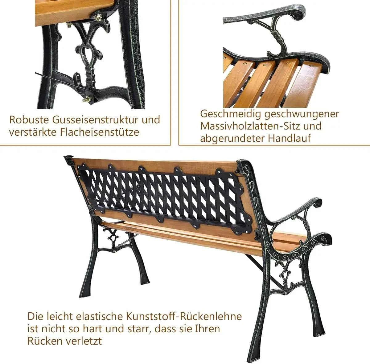 Garden Bench Wooden Bench Metal Frame Park Bench 2 Seater Garden Furniture Patio Bench for Balcony, Garden, Porch