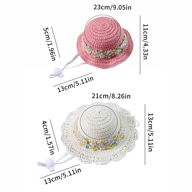 Cute Pet Straw Hat for Cats Small Dogs Adjustable Cat Princess Hat Summer Puppy Sun Hat Outdoor Cute Kitten Headwear Pet Supply