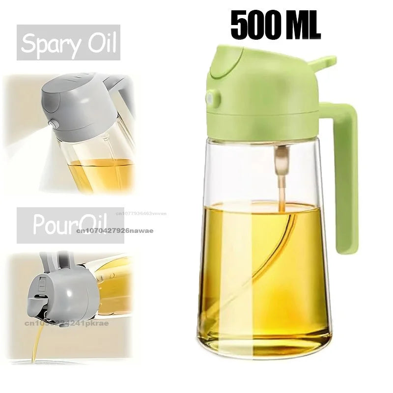 1-2PCS 2in1 Olive Oil Dispenser Bottle 500ml Plastic Oil Sprayer Cooking Oil Spray Tank BBQ Baking Picnic Kitchen Tools for Home