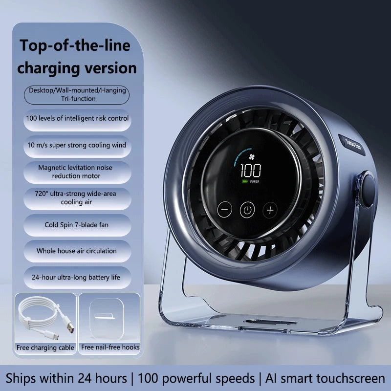 Bureauventilator voor circulatie, wandmontage, kleine oplaadbare USB-ventilator, stil, superkrachtige koude wind, nieuwe energie, kantoorventilator