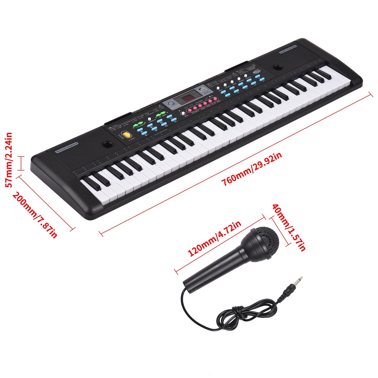 61 Keys USB Electronic Organ with Microphone Black Digital Music Electronic Keyboard LED Display with 16 Tones 10 Rhythms