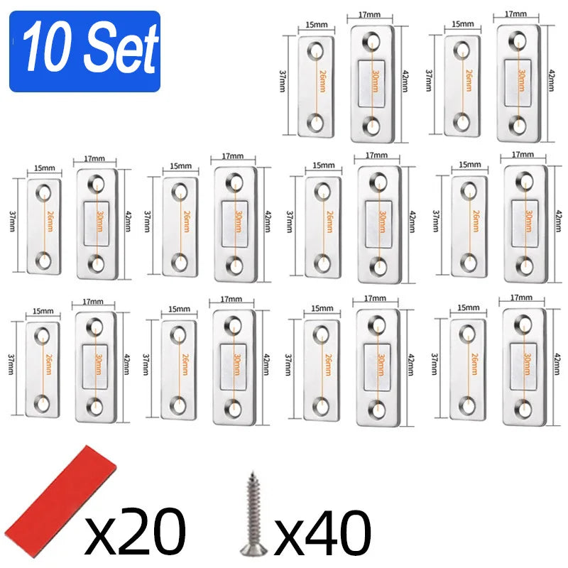 Magnetic Cabinet Catches Ultra Thin Door Strong Magnets Stopper Invisible Adhesive Drawer Magnet Lock for Kitchen Closet Closer