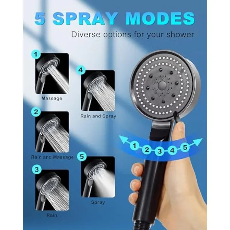 Shower Head with 5 Spray Modes, Adjustable Handheld Showerhead High-Pressure Water Saving Nozzle for Bathroom Plastic Material