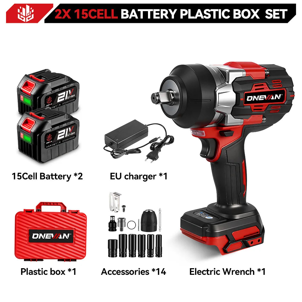 ONEVAN Borstelloze 2800 N.m Elektrische Slagmoersleutel 1/2 Inch 5 Versnellingen Snoerloze Sleutel Elektrisch Gereedschap voor Makita 18V Accu Pin