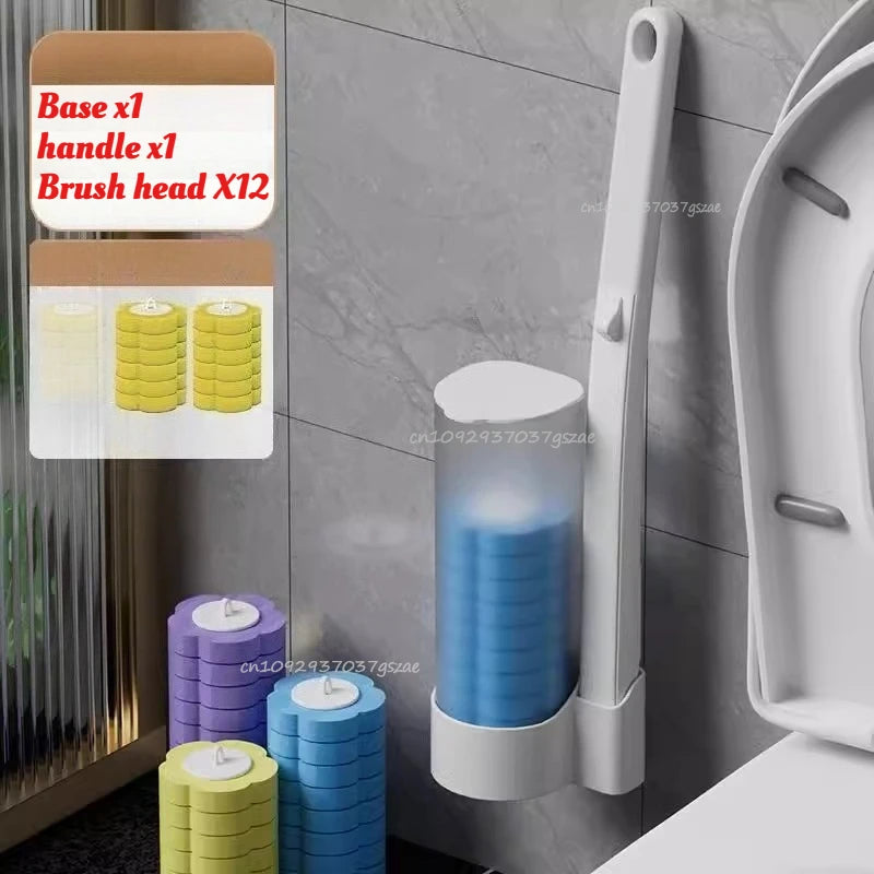 Disposable Toilet Brush Set Comes with Toilet Cleaner Long-Handled Cleaning Tool Replacement Head Sterile Cleaning Brush Head