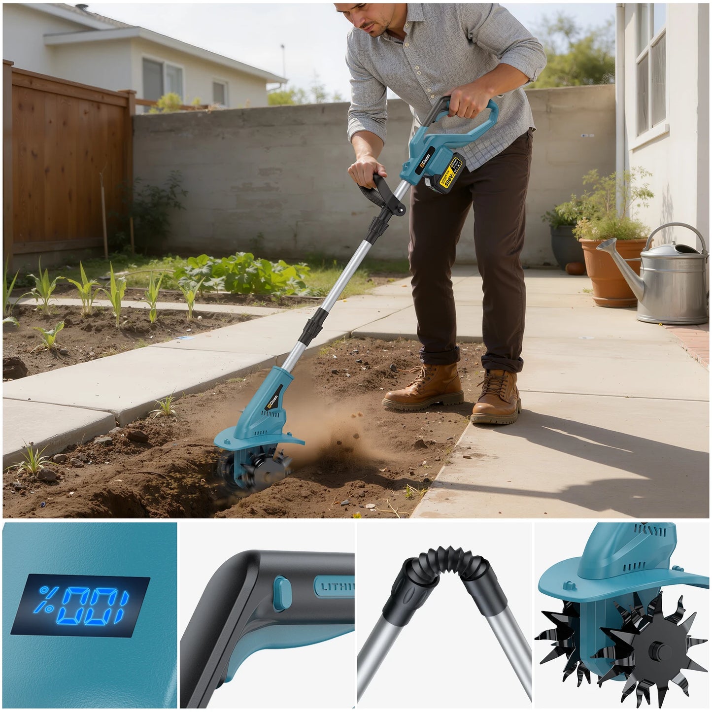 Gisam Brushless Electric Garden Tiller Lawn Mower Rototiller For Soil Cultivation Garden Power Tool For Makita 18v Battery Pin