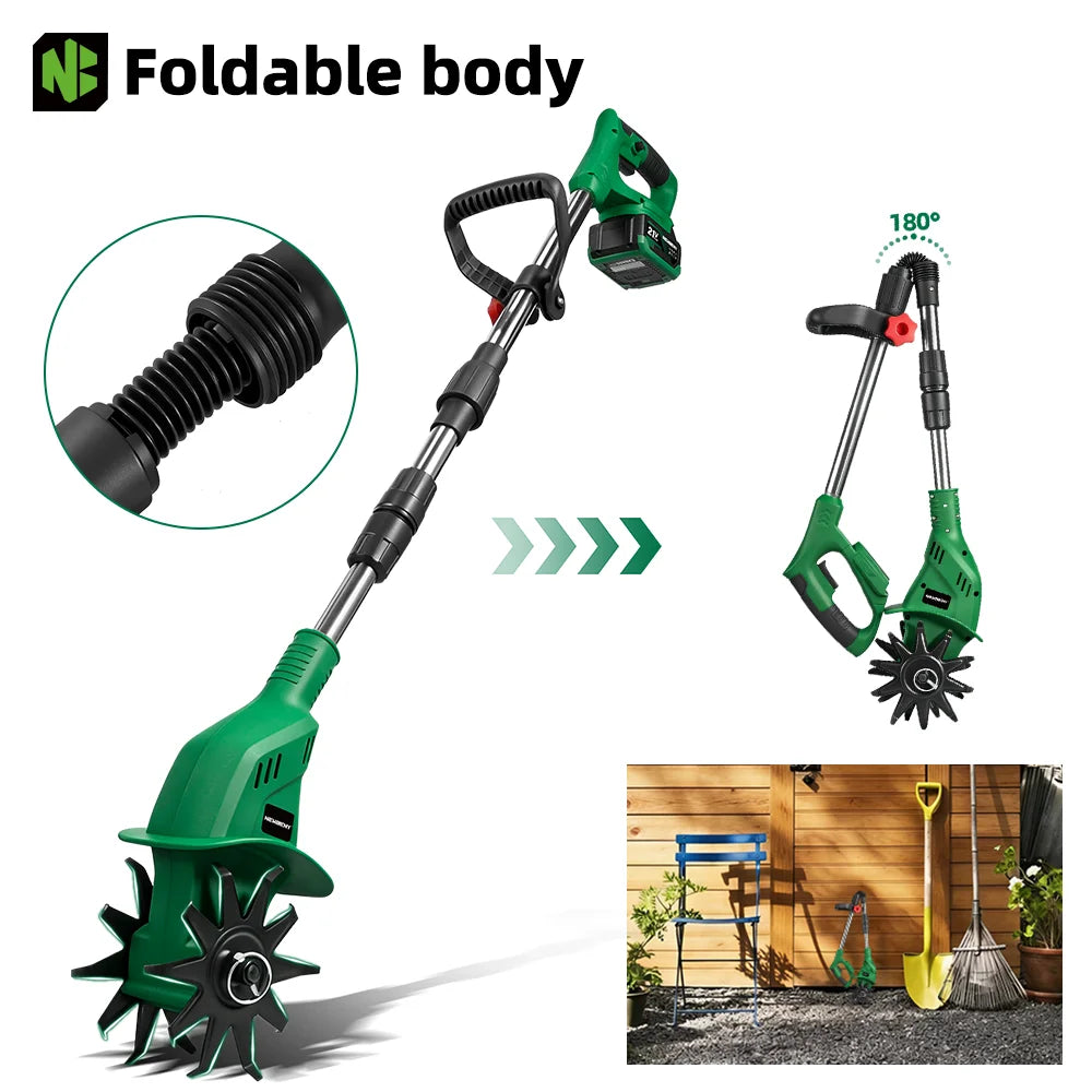 NEWBENY 1600W Electric Rotary Tiller Cultivator 150MM Portable Grass Trimmer Soil Turning Lawn Mower Tool for Makita Battery Pin