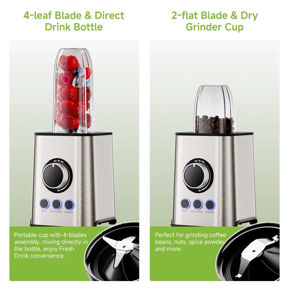 BioloMix 3-in-1 Smoothie Blender met roestvrijstalen messen 1300W persoonlijke blender en molen-combinatie voor babyvoeding en sap