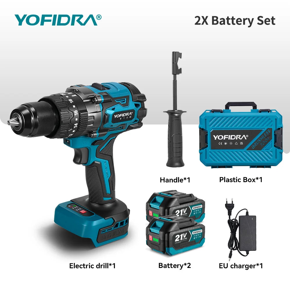 YOFIDRA 900N.M 13mm Borstelloze Elektrische Slagboormachine 20+3 Koppel Handmatige Boor- en Schroefmachine Elektrisch Gereedschap voor Makita Accu