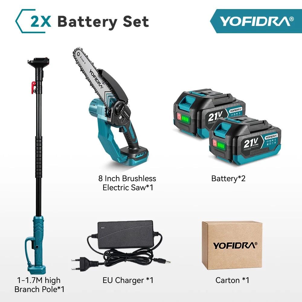 YOFIDRA 5000W Brushless Telescoping Pole High Branch Saw Electric Chainsaw Woodworking Power Tool for 18V 21V Battery Pin