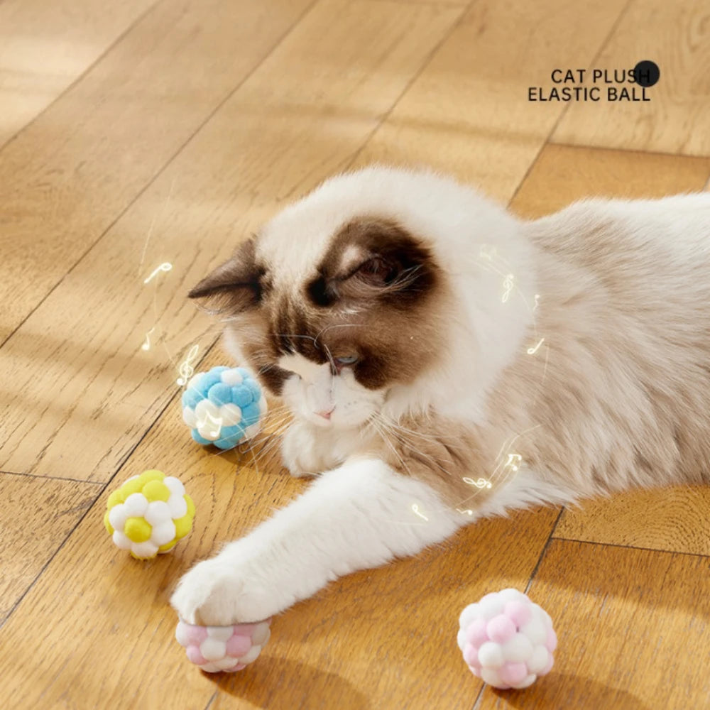 4pcs Macaron Plush Cat Balls with Jingle Bells - Interactive Play and Exercise Toys for Indoor Cats