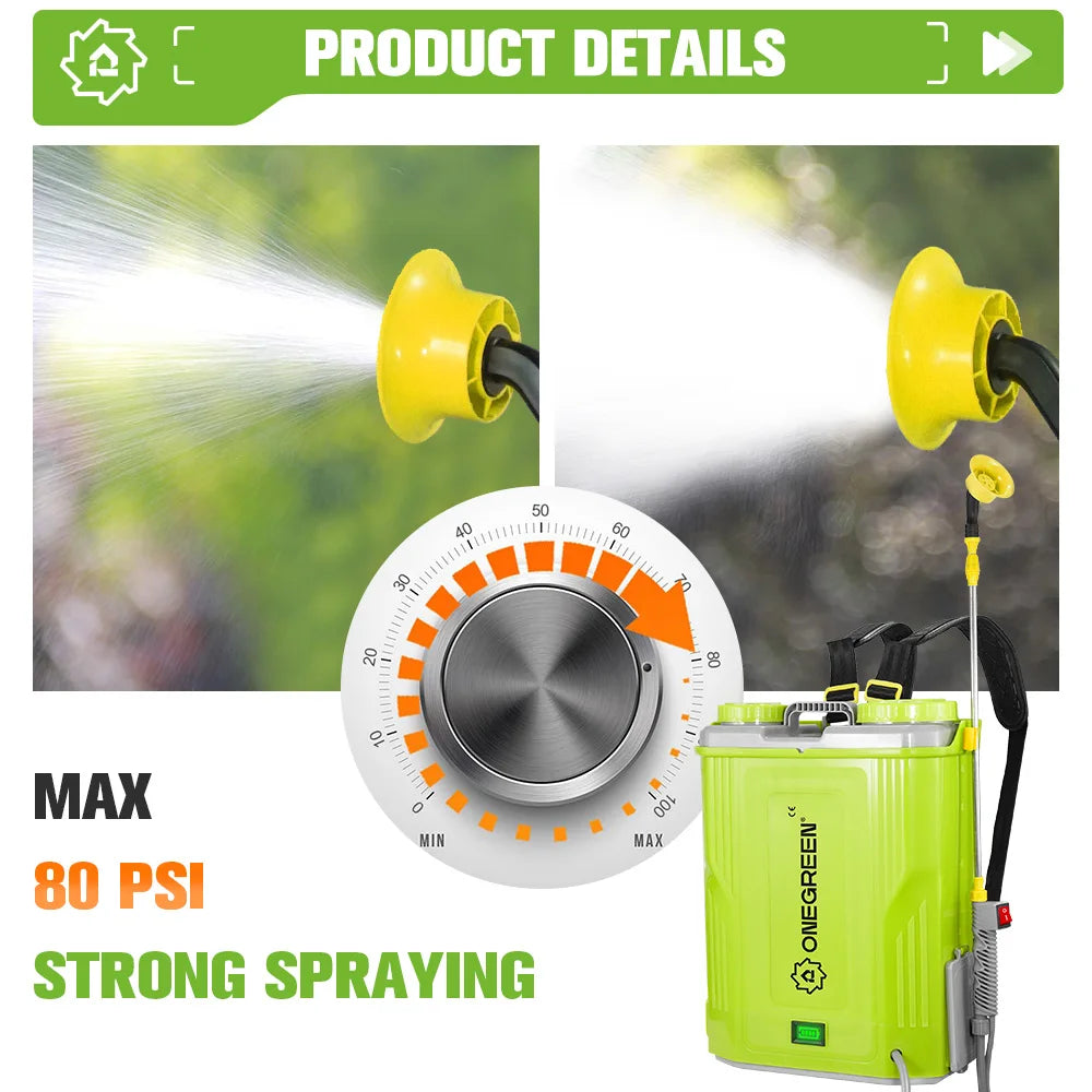 ONEGREEN Electric Sprayer 20L Large Capacity Yard Lawn Spraying Pesticide Dispenser Garden Watering For Makita 18V Battery Pin