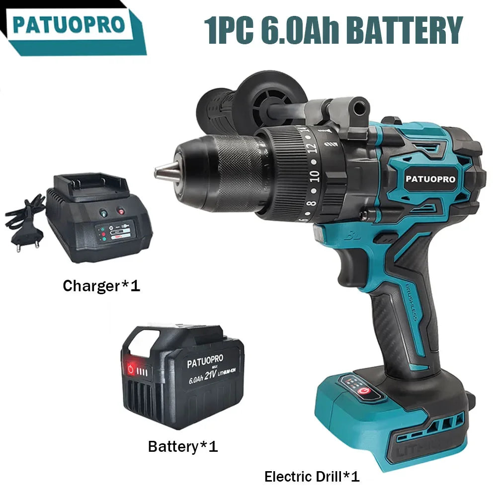 Perceuse à percussion électrique sans balais 220 N.m, perceuse à main sans fil 13 mm, outil de forage à percussion 3 fonctions pour batterie Makita 18V