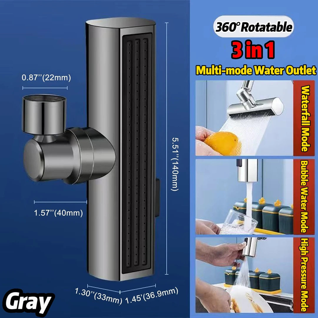 3 in 1 Waterfall Faucet Extender, Anti-Splash Waterfall Kitchen Faucet Adapter,360° Swiveling for Washing Vegetables & Fruits