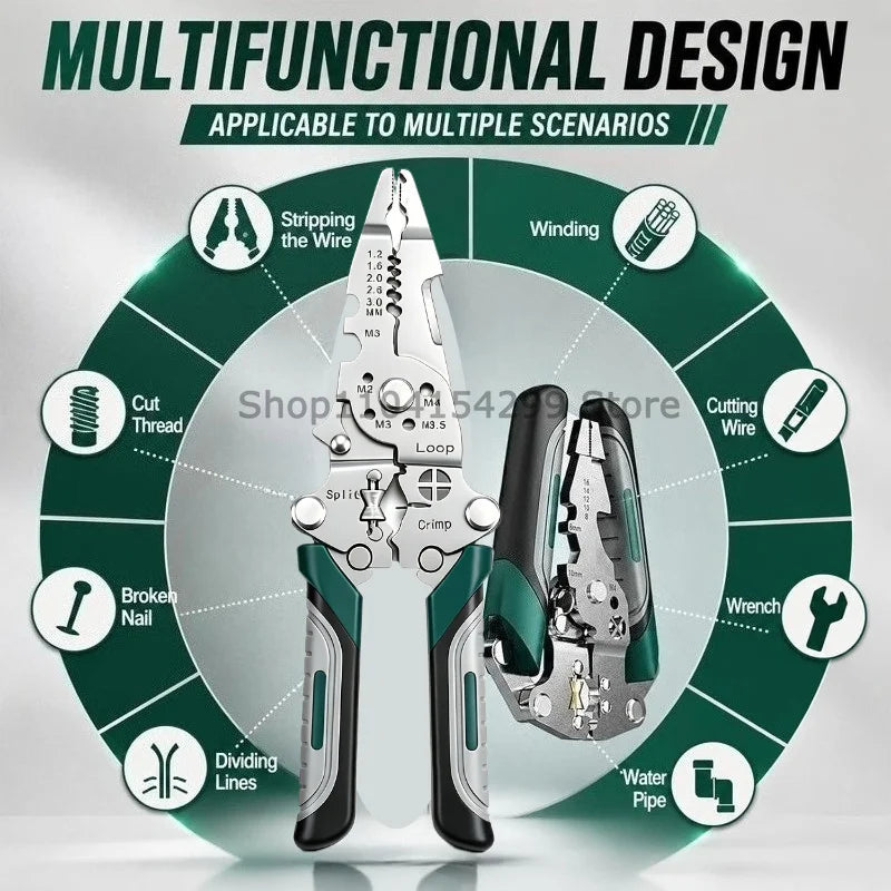 Foldable 18in1 Wire Cutter Wire Stripper Crimper Wire Stripping Tool Cable Stripper Wiring Tools WireCrimping Tool Safety Lock