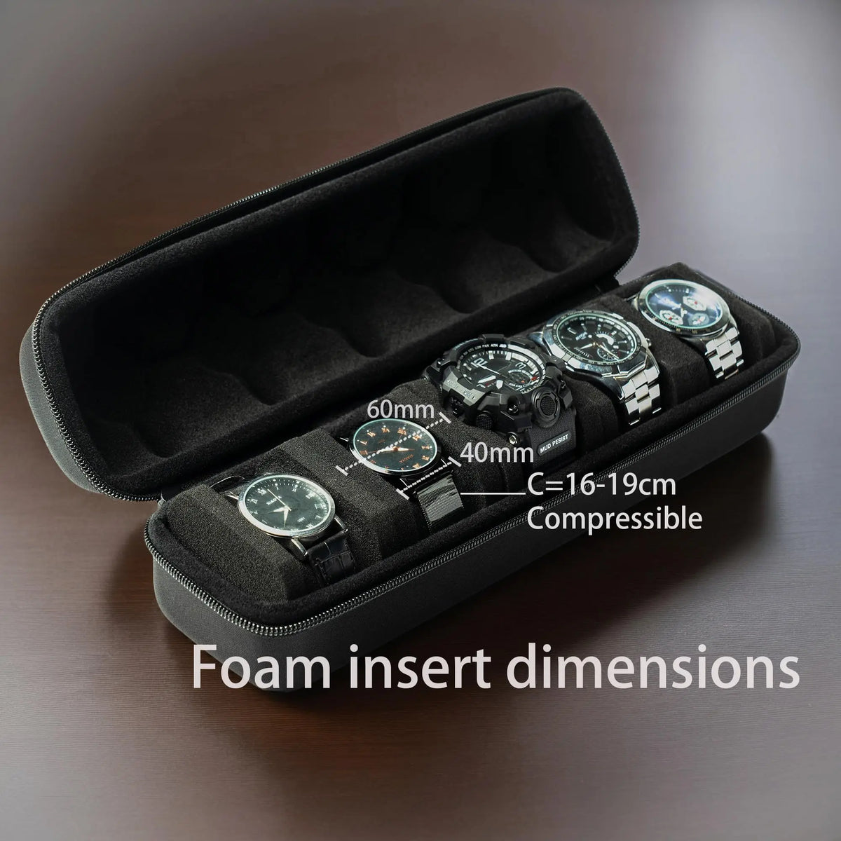 Hard 5 Slots Men's watch travel organizer case,compact watch box Fits All Wrist Watches&Smart Watches Up to 58mm (Cool Black)