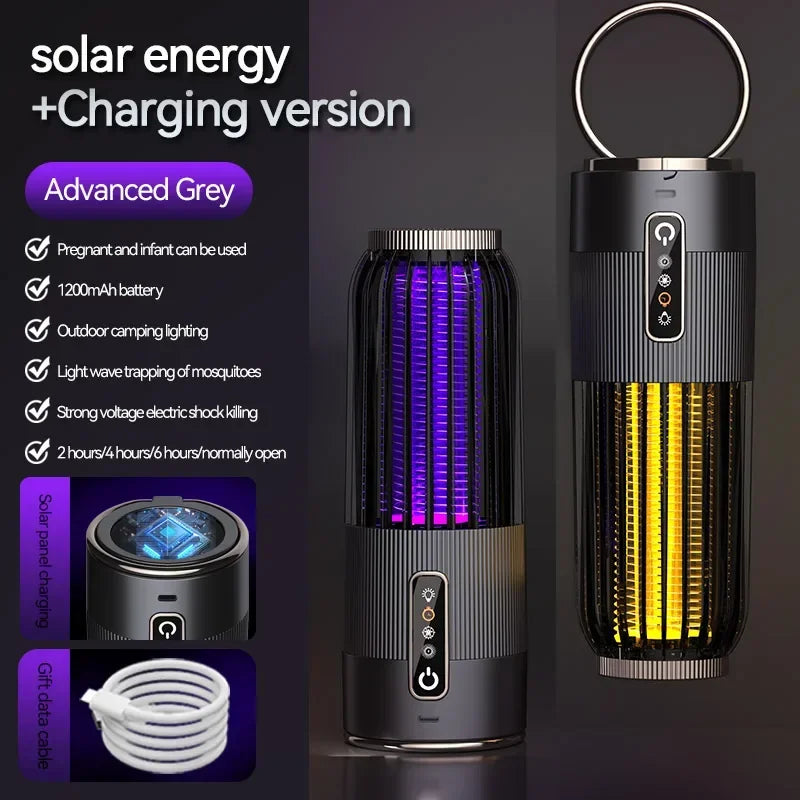 Lampe anti-moustiques Lenovo 2-en-1 rechargeable solaire/USB, destructeur d'insectes électrique portable pour camping en extérieur et maison, choc 4000V 2026
