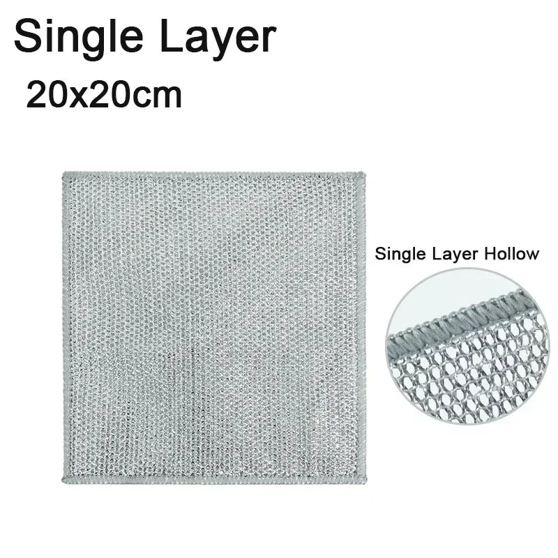 Metal Steel Wire Cleaning Rags Home Kitchen Pot Dish Pan Magic Dishcloth Towels Double Layer Non Stick Oil Steel Wire Rag Cloths