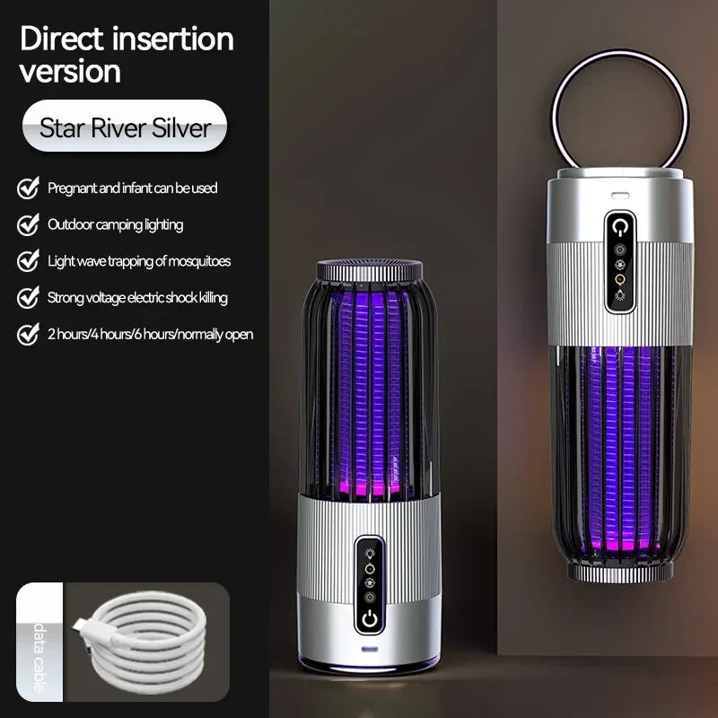 Lampe anti-moustiques Lenovo 2-en-1 rechargeable solaire/USB, destructeur d'insectes électrique portable pour camping en extérieur et maison, choc 4000V 2026