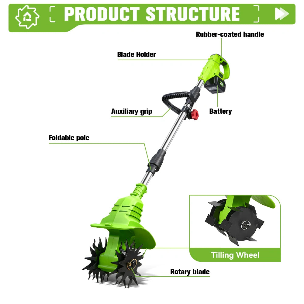 1200W 2 in 1 Electric Lawn Mower Cultivator Cordless Tiller Weeder Home Garden Rototiller Power Tool For Makita 18V Battery pin