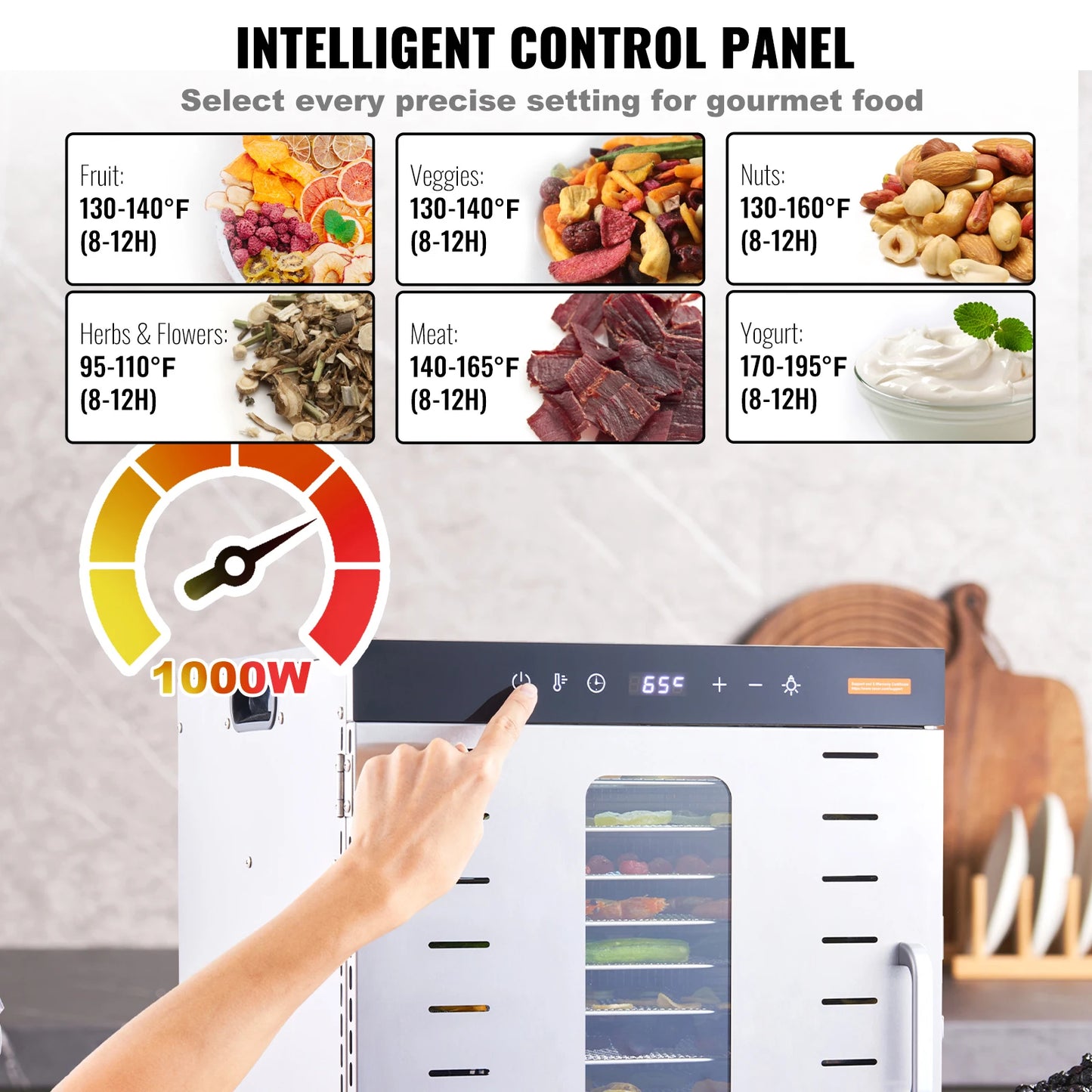 SucceBuy Food Dehydrator Machine 10 Stainless Steel Trays Electric Food Dryer with Digital Adjustable Timer & Temperature