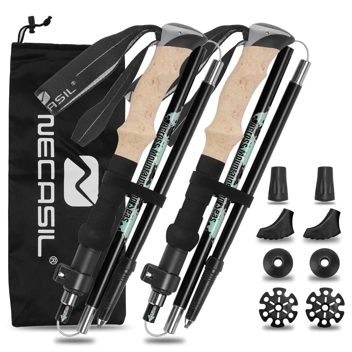 2 Pack Lightweight Foldable Trekking Poles Set Aluminum Anti Shock Nordic Walking Sticks with Cork Handle Adjustable Hiking Pole