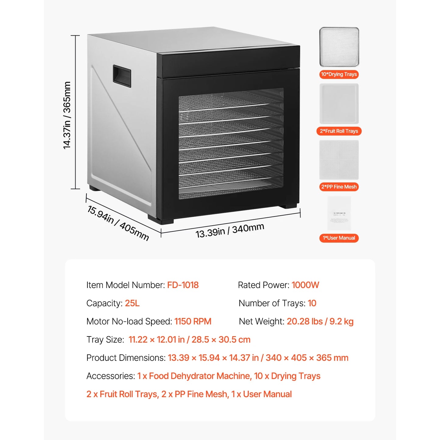 SucceBuy 10 12 Trays Food Dehydrator Machine Electric Food Dryer w/ Adjustable Temperature & 24-Hour Timer for Jerky Meat Fruit