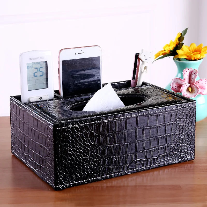 Multifunctional Tissue Box with Stationery Remote Control Box, Decorative Tissue Pen Remote Organizer for Home/Office/Restaurant